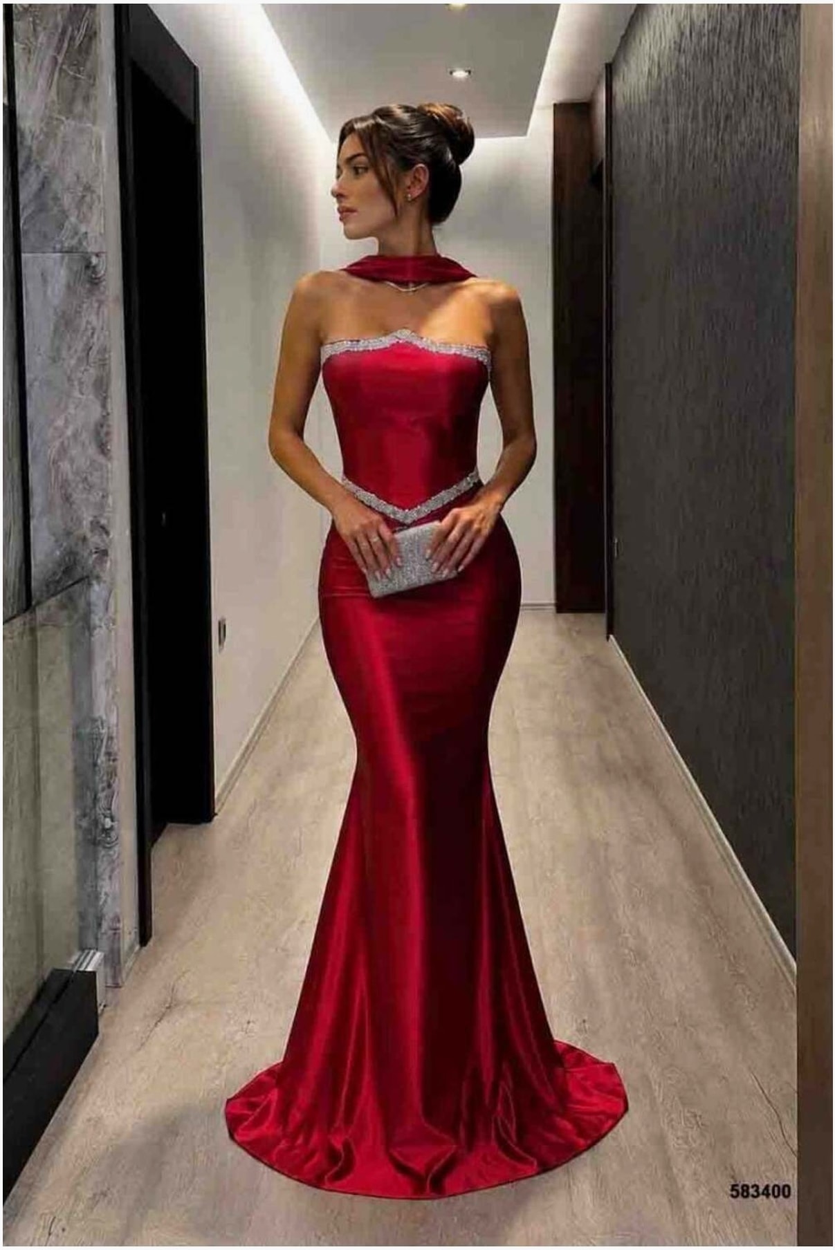 Kadın Trend Model Kruvaze Yaka Şık Abiye Elbise