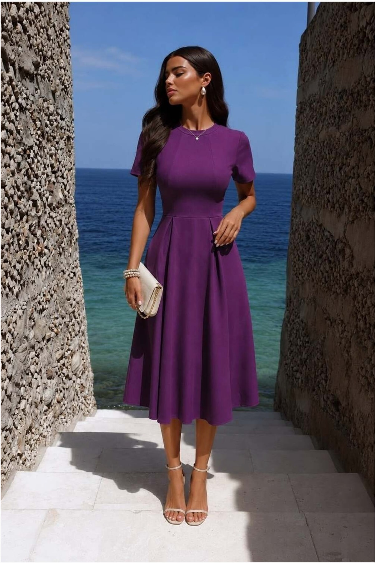 Dik Yaka Elbise Kollu Kısa Abiye