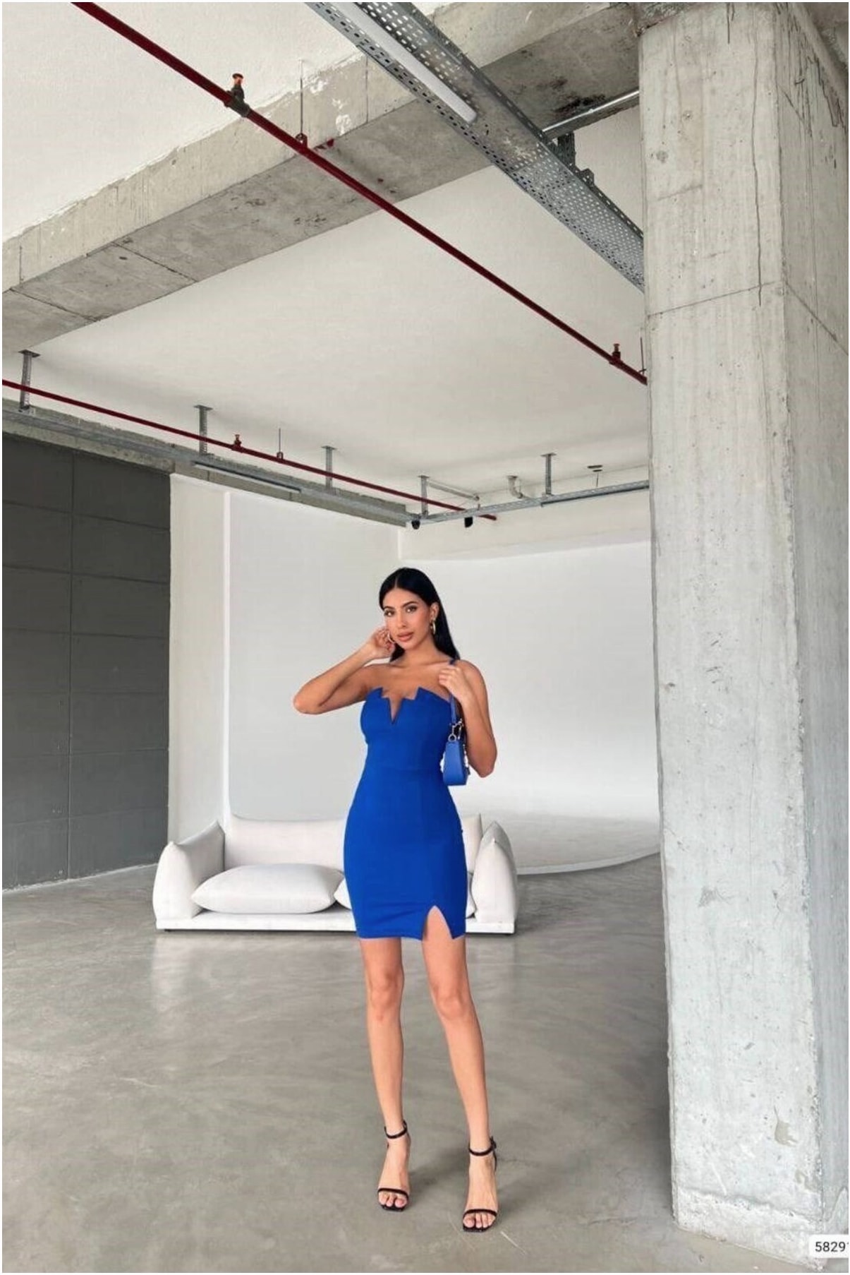 Kadın Bohem Straplez Yırtmaçlı Mini Abiye Elbise