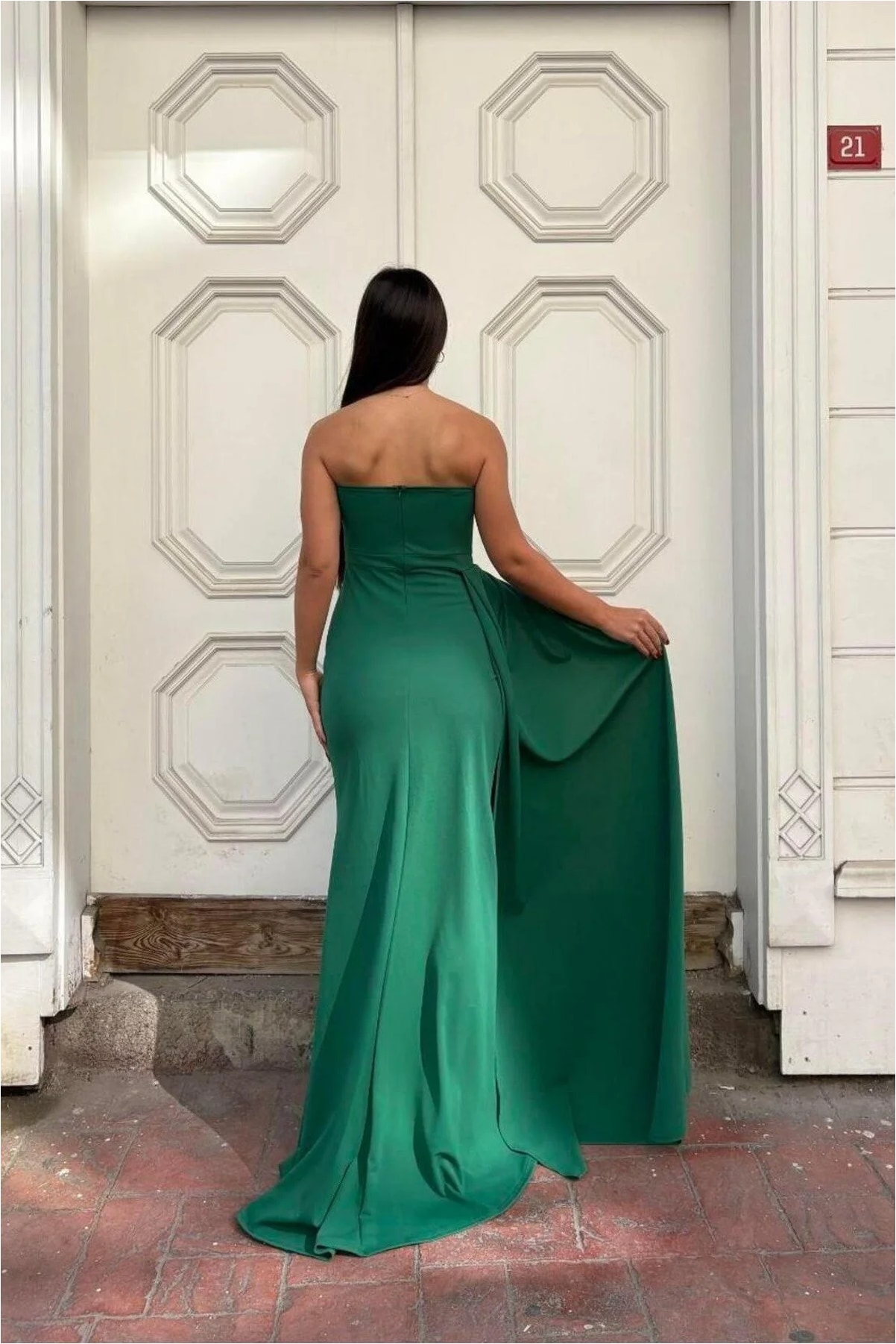 Kadın Yaka Detaylı V Elbise Krep Görsel 31
