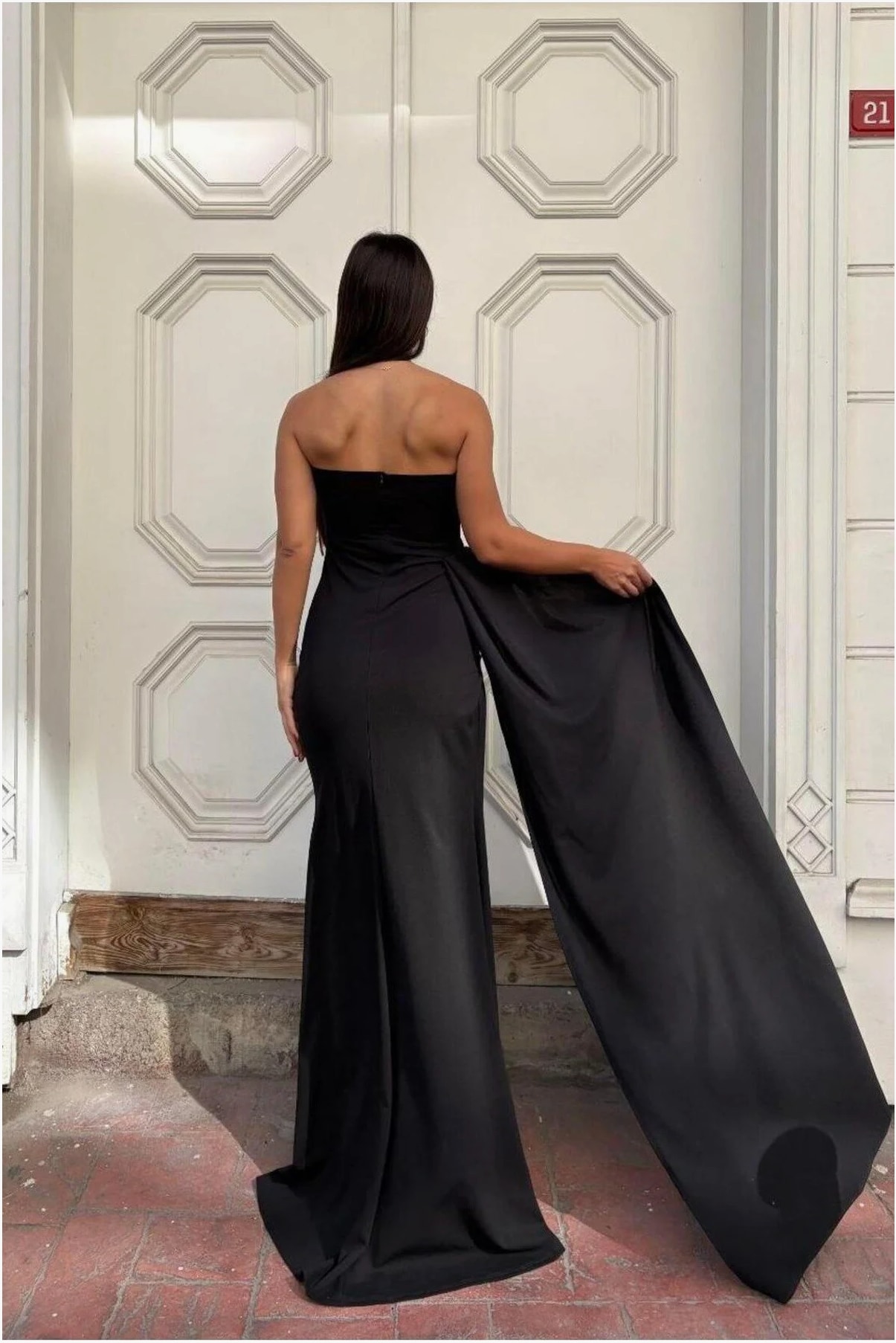 Kadın Yaka Detaylı V Elbise Krep Görsel 28