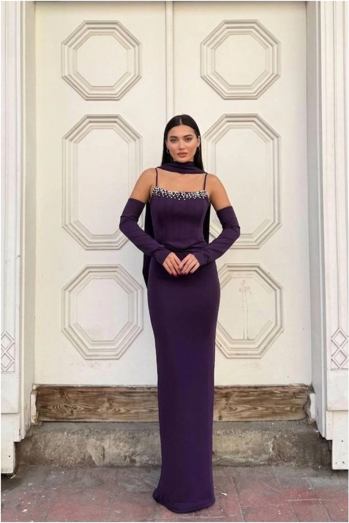 Scuba Kesim Abiye Kumaş Esnek Straplez Balık Elbise Görsel 8