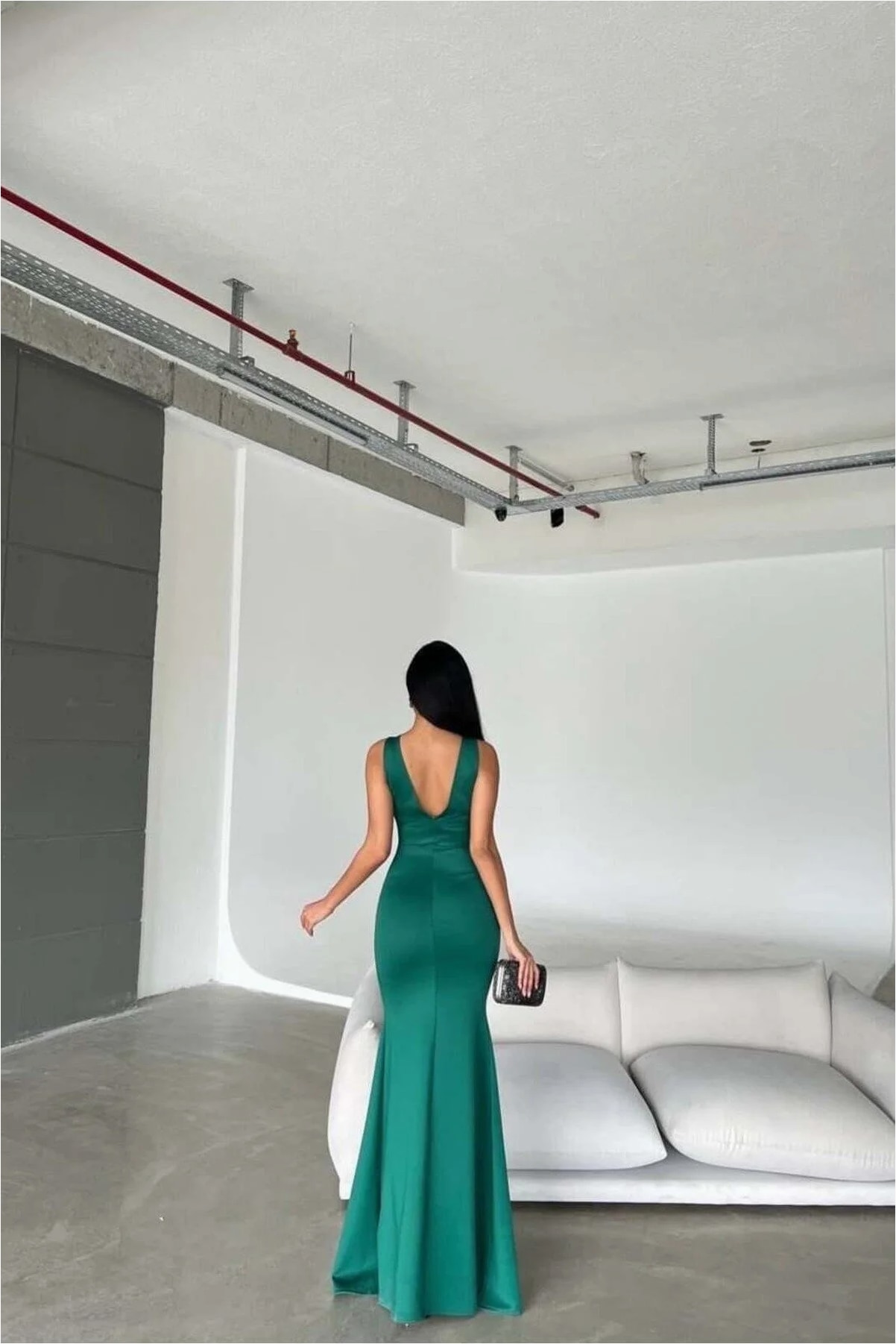 V Maxi Yaka Abiye Yırtmaçlı Elbise Görsel 8