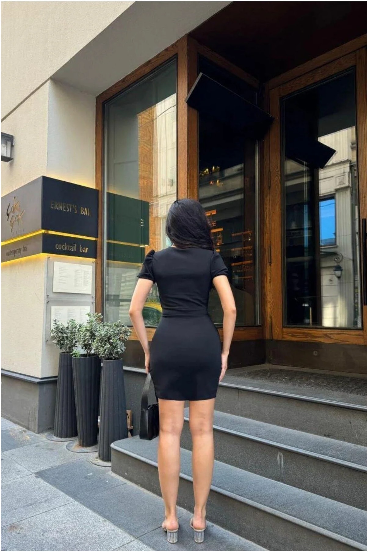 Kare Yaka Balon Kollu Elbise Mini Görsel 10